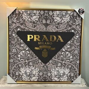 Prada Black and Gold Floral Logo Wall Art